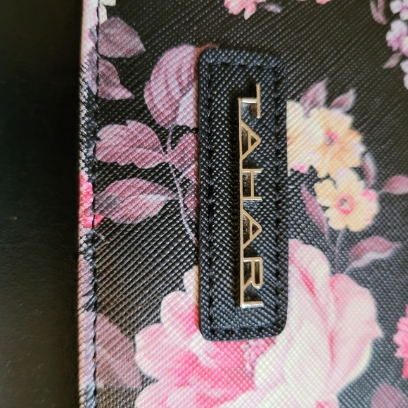 Tahari Royal Flush Black Floral Clutch Wallet - Picture 5 of 7